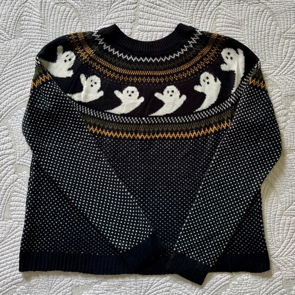 Women’s Black Ghost & Skull Pattern Crewneck Sweater - Picture 2 of 9